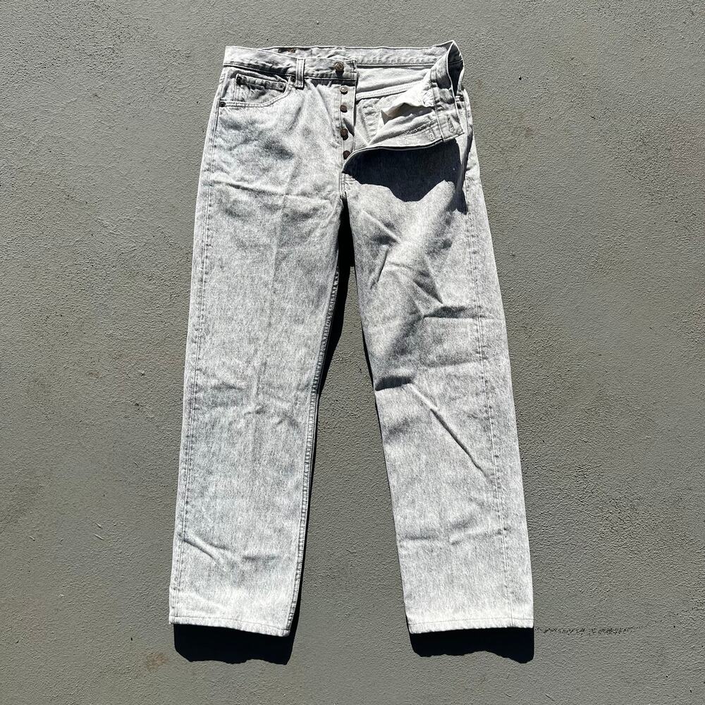 Vintage 80s Levi’s 501 button fly straight leg gray acid wash jeans 36x32